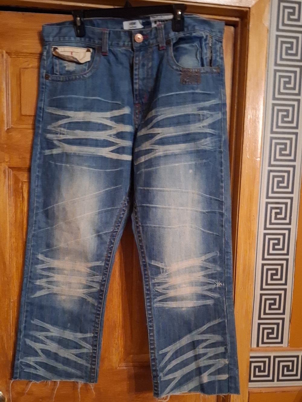 Men's Distressed Blue Denim Jeans - Casual Straight Fit